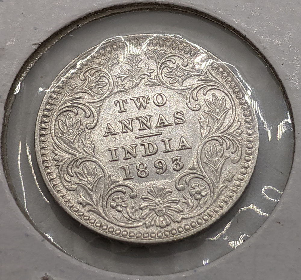 1893 British India Silver 2 Annas Coin