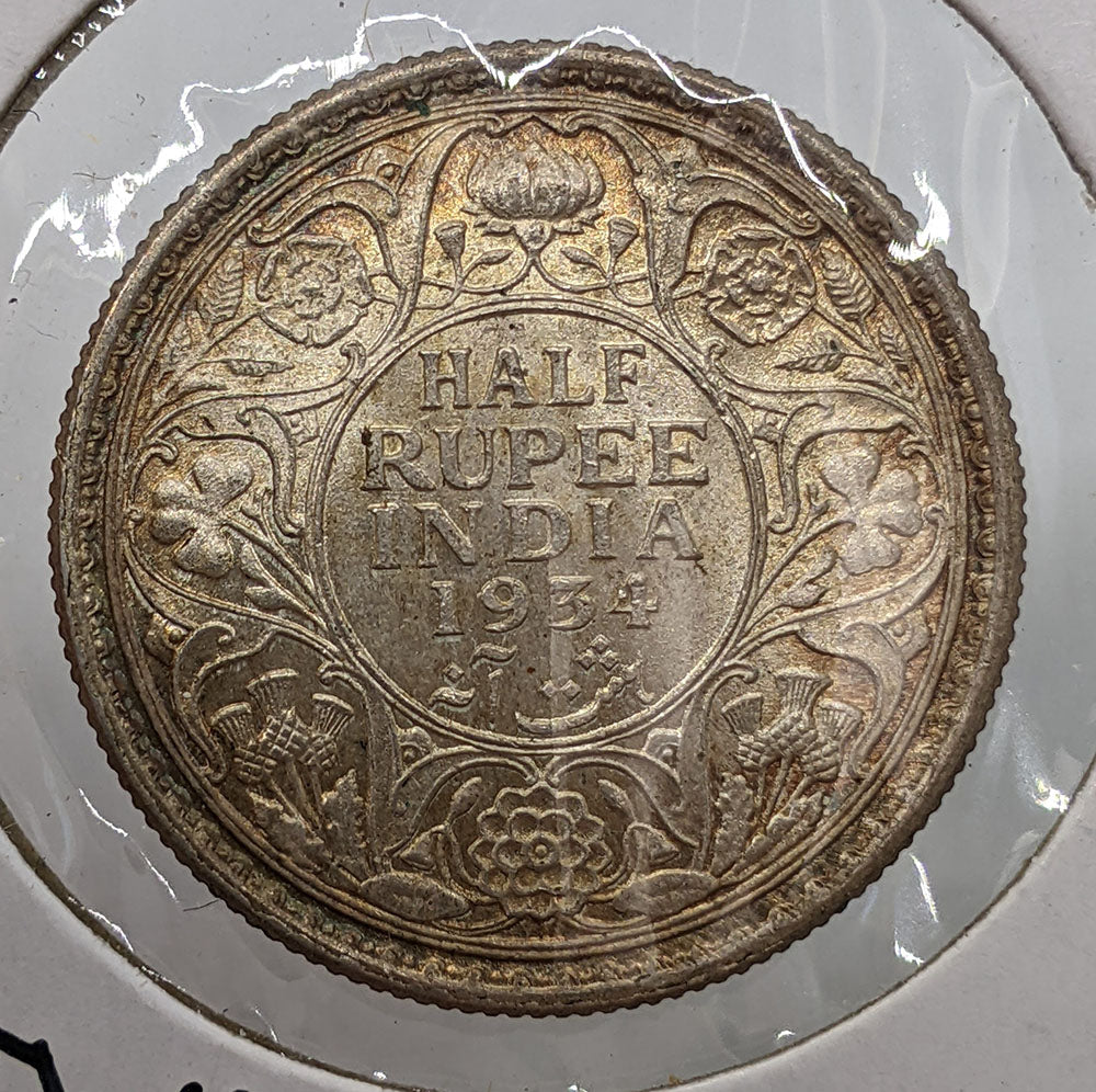 1934 C British India Silver 1/2 Rupee Coin