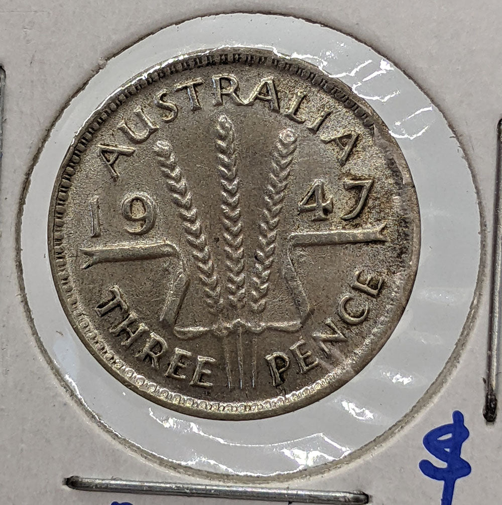 1947 Australia Silver 3 Pence Coin