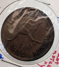 Load image into Gallery viewer, 1945 P Australia 1/2 (Half) Penny Coin
