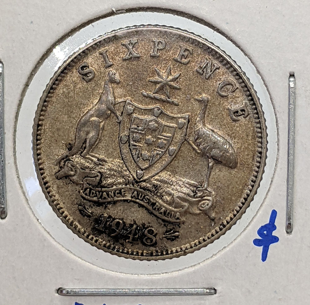1948 M Australia Silver 6 Pence Coin