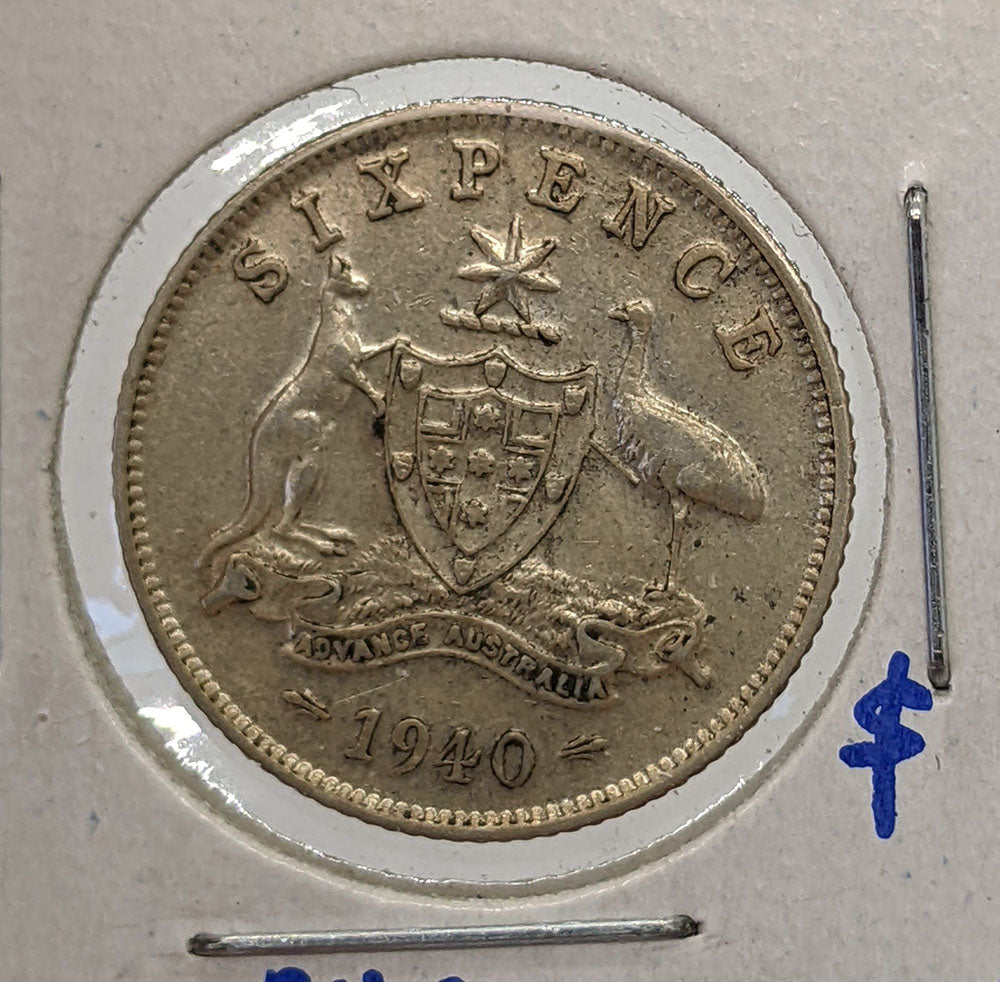 1940 Australia Silver 6 Pence Coin