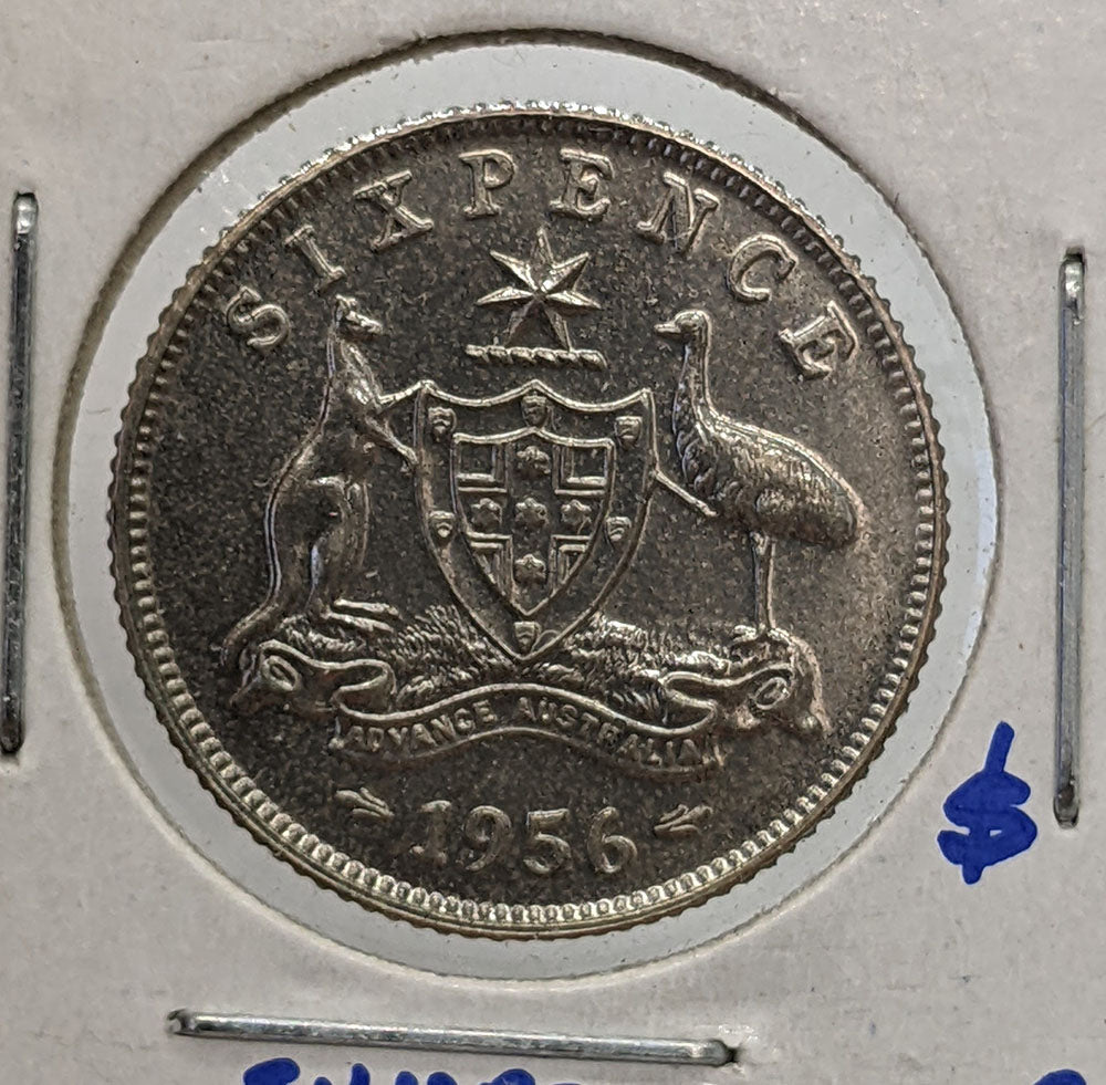 1956 M Australia Silver 6 Pence Coin