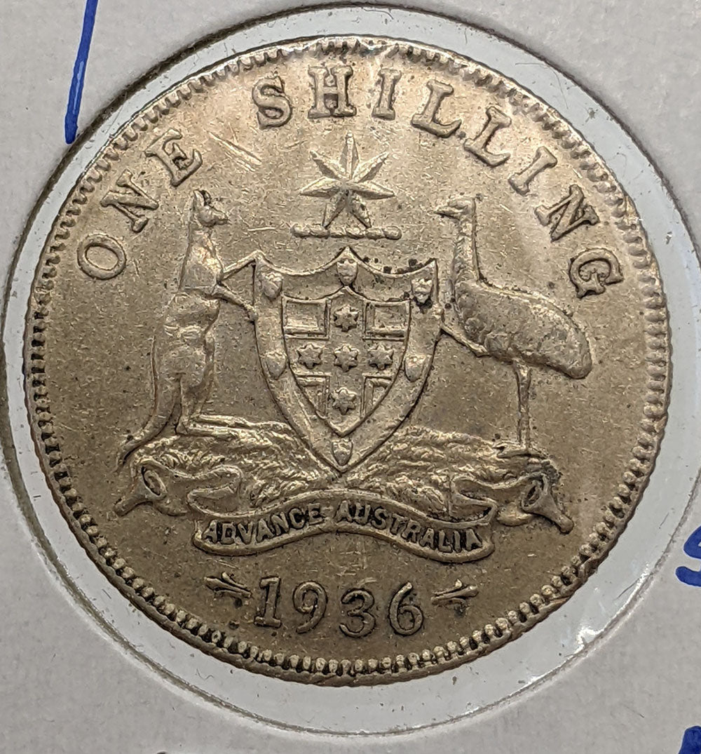 1936 M Australia Silver Shilling Coin