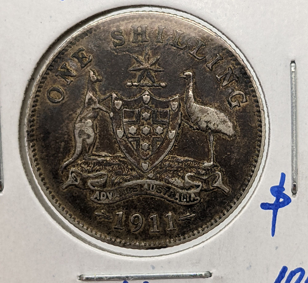 1911 L Australia Silver One Shilling Coin