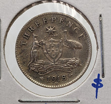 Load image into Gallery viewer, 1918 M Australia Silver Three (3) Pence Coin
