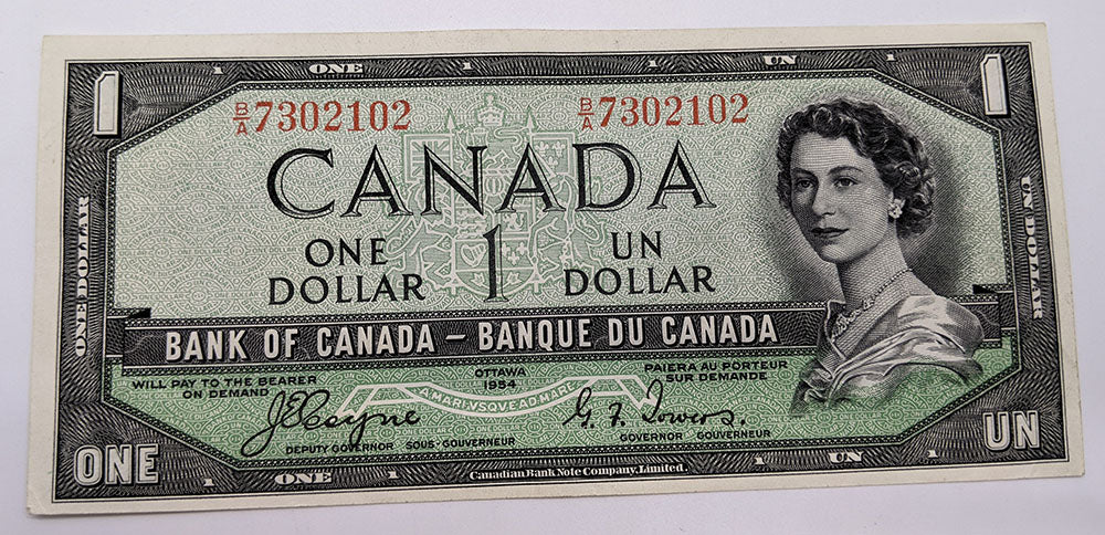 1954 Bank of Canada $1 Devil's Face Bank Note - B/A Serial