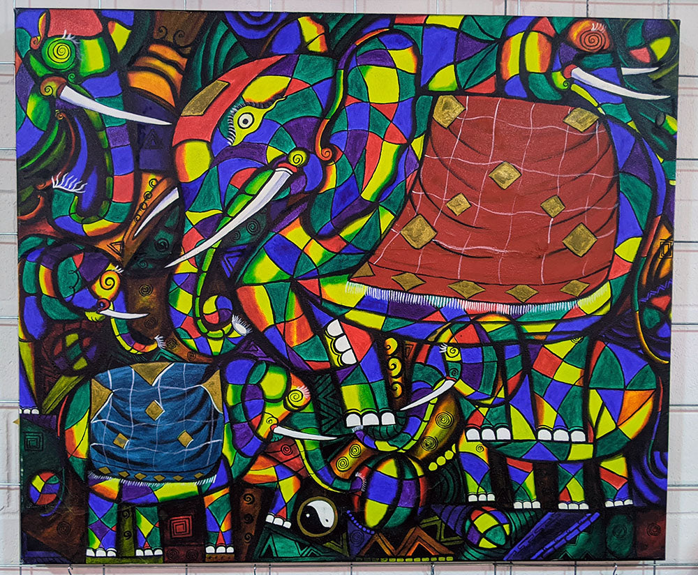 Bright Coloured Large Elephant Mosaic Original Painting