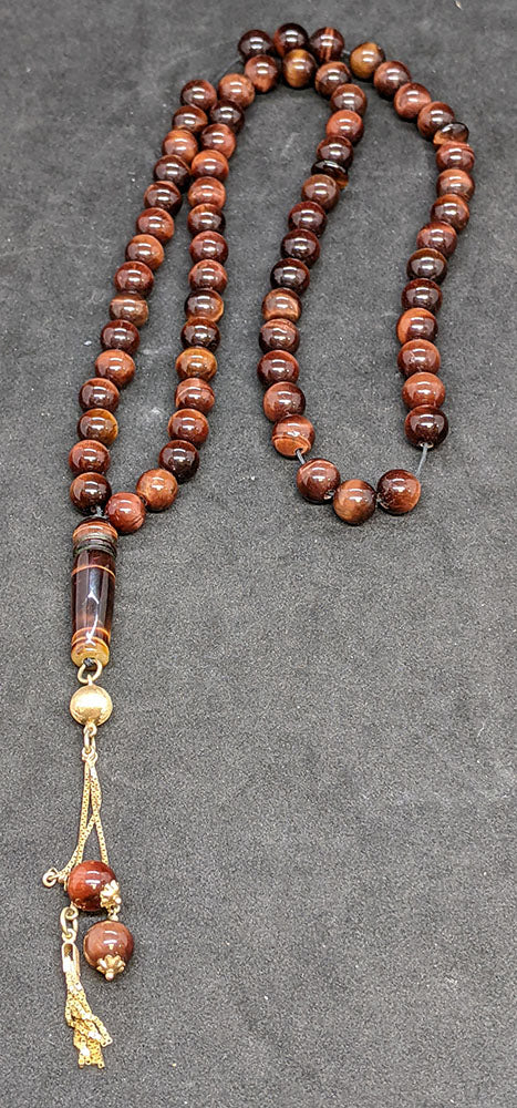 Beautiful Tasbih Prayer Beads - Tiger Eye & 14 Kt - 22