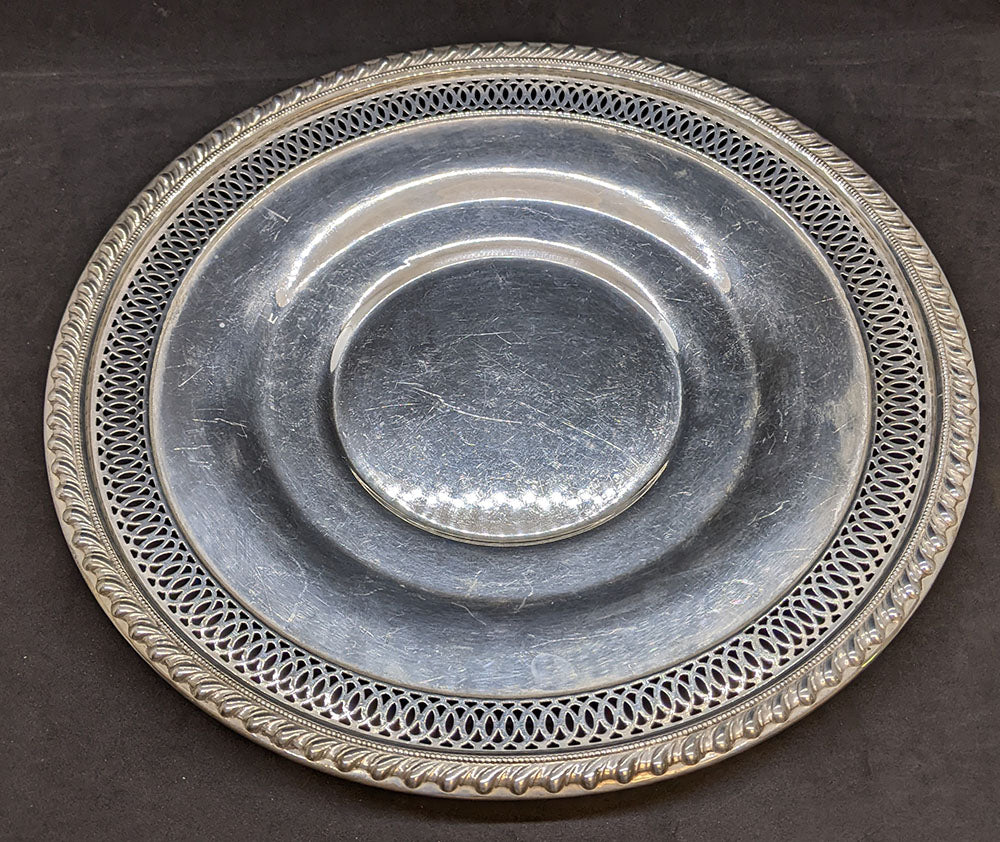 Sterling Silver Serving Plate- Reticulated Detail, Full Rim - 10.5