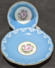 Load image into Gallery viewer, Royal Albert Bone China Teacup &amp; Saucer - Teal with Center Rose
