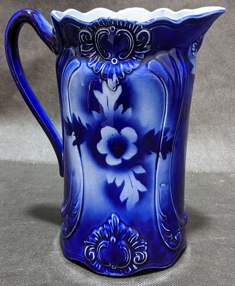 Vintage Cobalt Blue Ceramic Pitcher - Maker Unknown