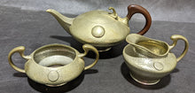 Load image into Gallery viewer, Real English Pewter Tea Pot, Cream &amp; Sugar Set - Hammered Detail

