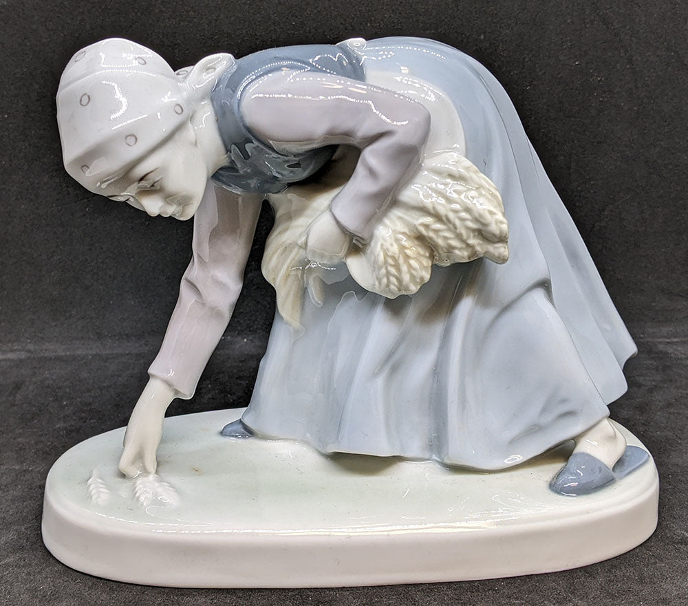 Vintage Metzler & Ortloff Porcelain Figurine - Woman Picking Wheat