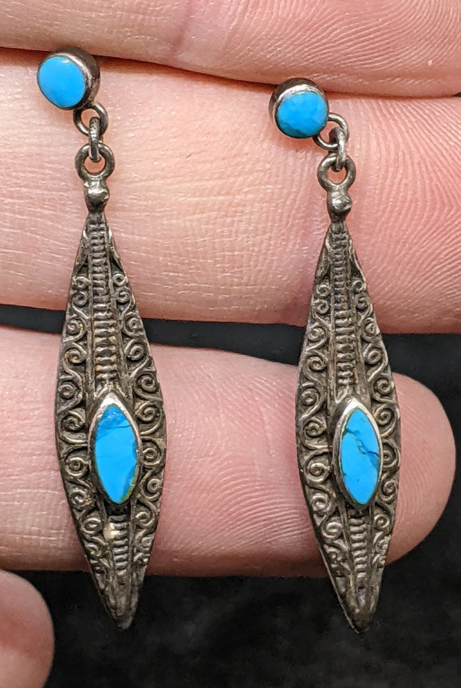 Sterling Silver & Turquoise Stud Dangle Earrings