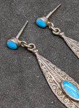 Load image into Gallery viewer, Sterling Silver &amp; Turquoise Stud Dangle Earrings
