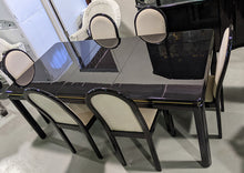 Load image into Gallery viewer, Black Lacquer Table with 6 Chairs - White Fabric
