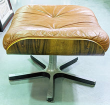 Load image into Gallery viewer, Tan Leather Topped, Rosewood Base Ottoman / Footstool
