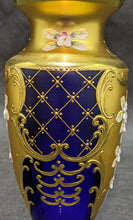 Load image into Gallery viewer, Bohemian / Czech Cobalt Blue Crystal Vase - 24 Kt Gild &amp; Hand Painted Floral Det
