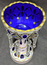 Load image into Gallery viewer, Czech Bohemian White Cut To Cobalt Blue Hand Painted Mantel Luster
