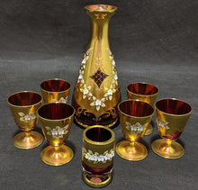 Load image into Gallery viewer, Bohemian / Czech Cranberry Crystal Decanter, Glasses &amp; Cigarette Holder Set
