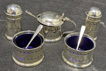 Load image into Gallery viewer, Vintage Sterling Silver &amp; Cobalt Blue Glass Salt, Pepper &amp; Mustard Set in Fitted
