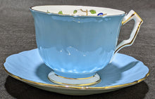Load image into Gallery viewer, Aynsley Fine Bone China Tea Cup &amp; Saucer - Teal Blue, Floral &amp; Bird In Bowl
