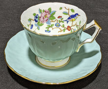 Load image into Gallery viewer, Aynsley Fine Bone China Tea Cup &amp; Saucer - Sage Green, Floral &amp; Bird In Bowl
