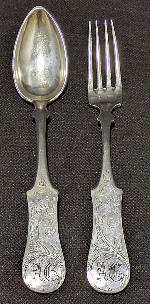 Vintage 750 Silver German Engraved Table Spoon & Dinner Fork Set