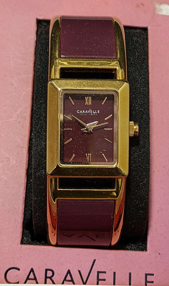 Women's Burgundy & Gold Tone Caravelle New York Wristwatch