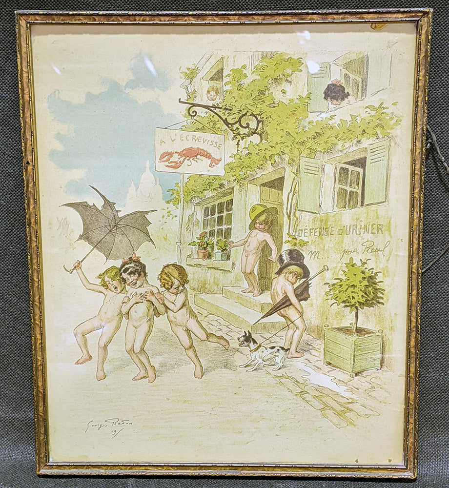 Late 1800's French Fun Naughty Picture - Framed