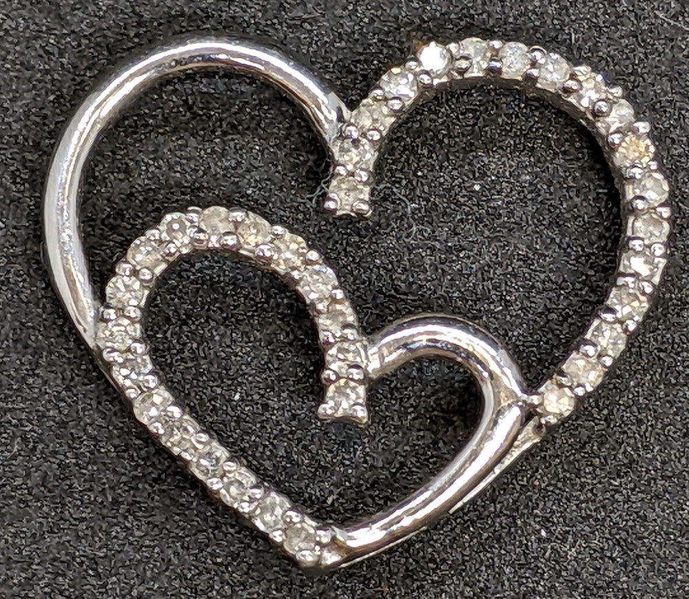 14 Kt White Gold Diamond Heart in Heart Floating Pendant (No Chain)