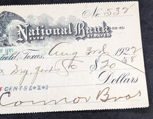 Load image into Gallery viewer, 1922 Connor Bros. Cheque Written On The Citizens National Bank - Texas
