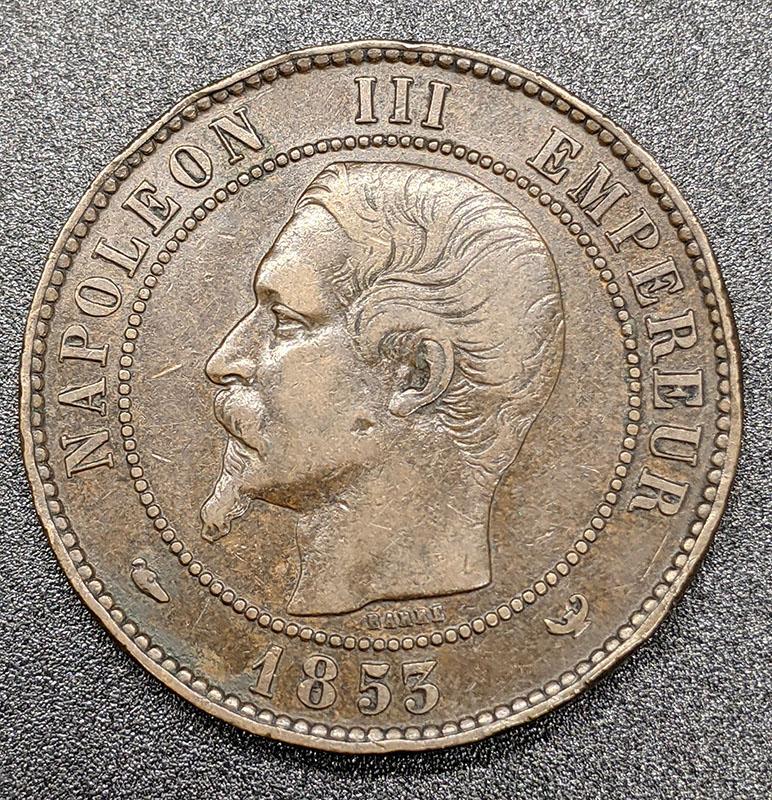 1853 -W France 10 Centimes Coin – V F