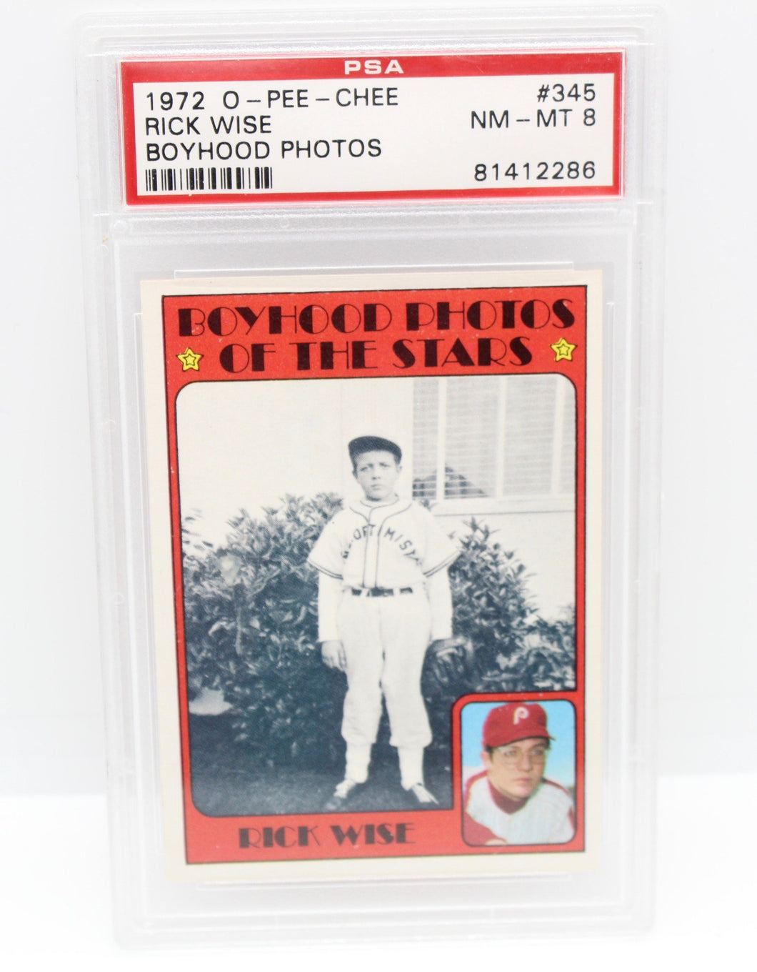 1972 OPC Rick Wise Boyhood Photos #345 PSA NM-MT 8 Baseball Card