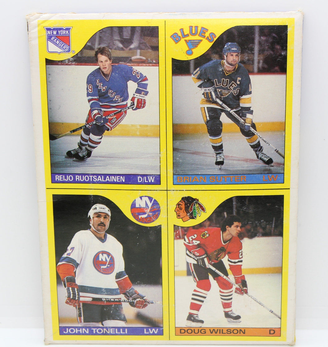 1985-86 O-Pee-Chee NHL Hockey Box Bottom Panel - Sutter, Tonelli, Wilson
