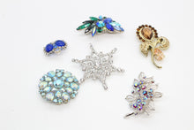 Load image into Gallery viewer, Six Pieces of Vintage Rhinestones &amp; Zirconia Costume Jewelry Brooches
