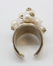 Load image into Gallery viewer, Silver Ring w/ Drilled Cultured Beads
