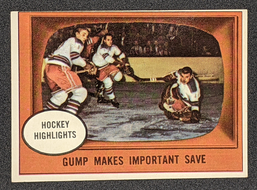 1961 Topps Hockey Card - Gump Makes Important Save - # 65