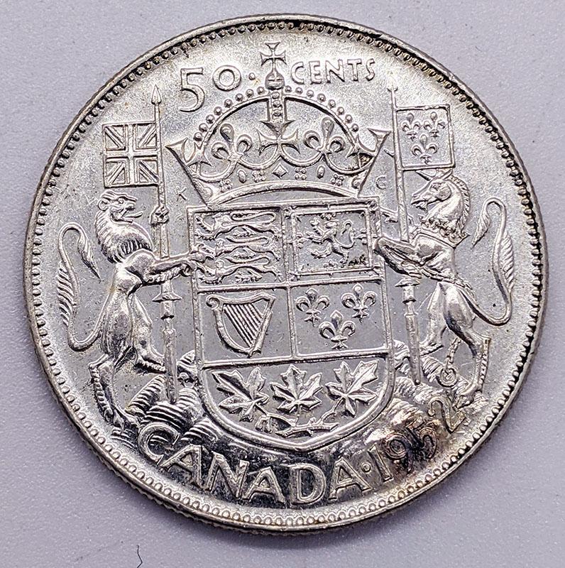 1952 Canadian Silver 50-Cent Half Dollar Coin – U N C