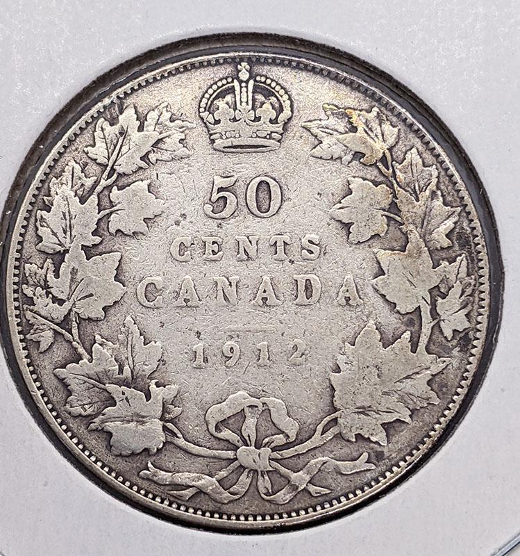 1912 Canada Sterling Silver 50-Cent Half Dollar Coin