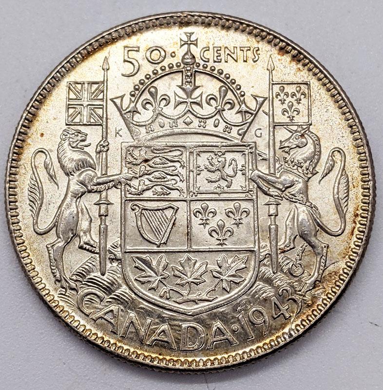 1943 Canada Silver 50-Cent Half Dollar Coin – M S 62