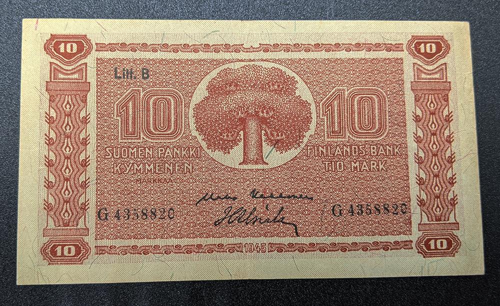 1930 Finland 10 Markka Bank Note – V F +