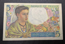 Load image into Gallery viewer, 1943 Bank Of France Bank Note 5 Franc
