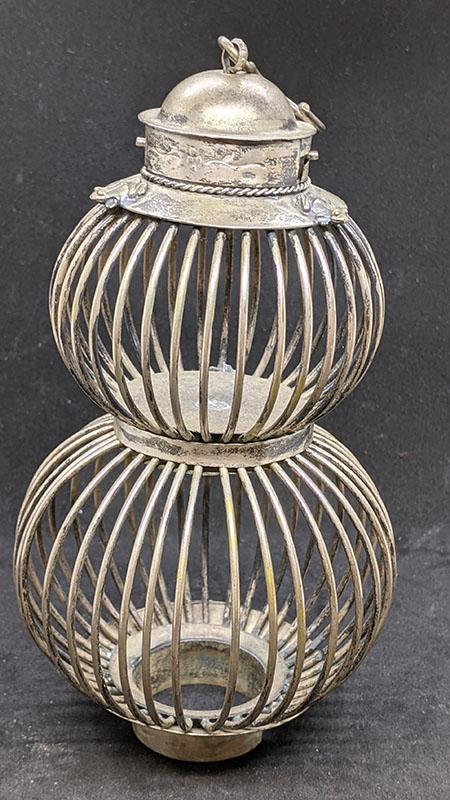 Antique Chinese Cricket Cage - White Metal