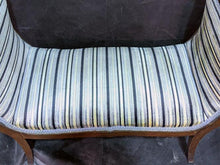 Load image into Gallery viewer, Vintage Scrolled Arm Regency Style Bench - Blue &amp; Cream Fabric
