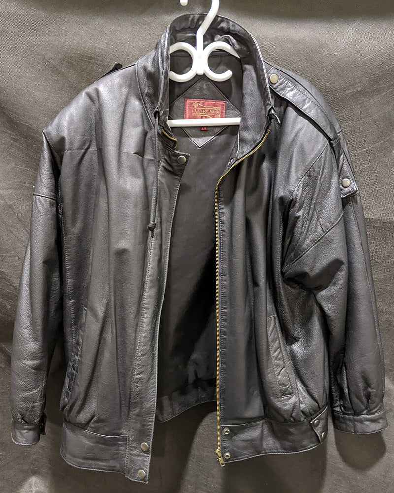 Vintage Future Mode Black Leather Jacket, Men's Large, Made in Canada
