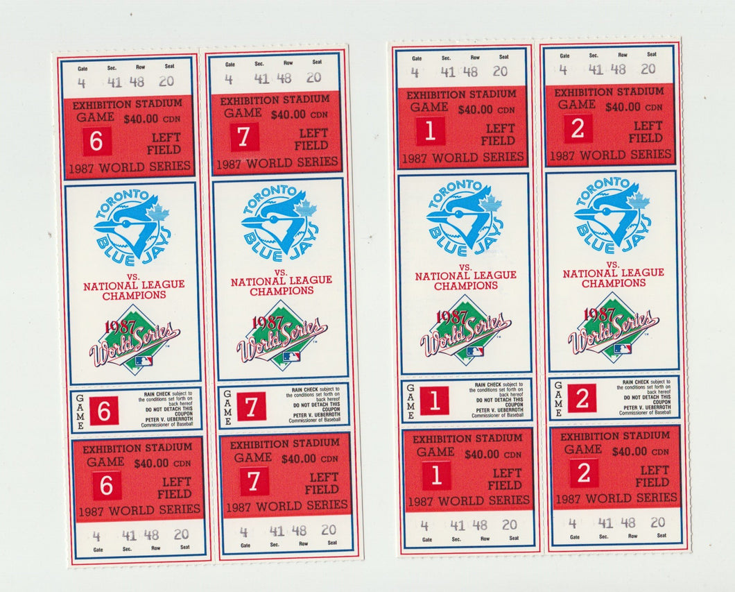 1987 Toronto Blue Jays World Series Phantom Ticket Set (Game 1, 2, 6, 7)